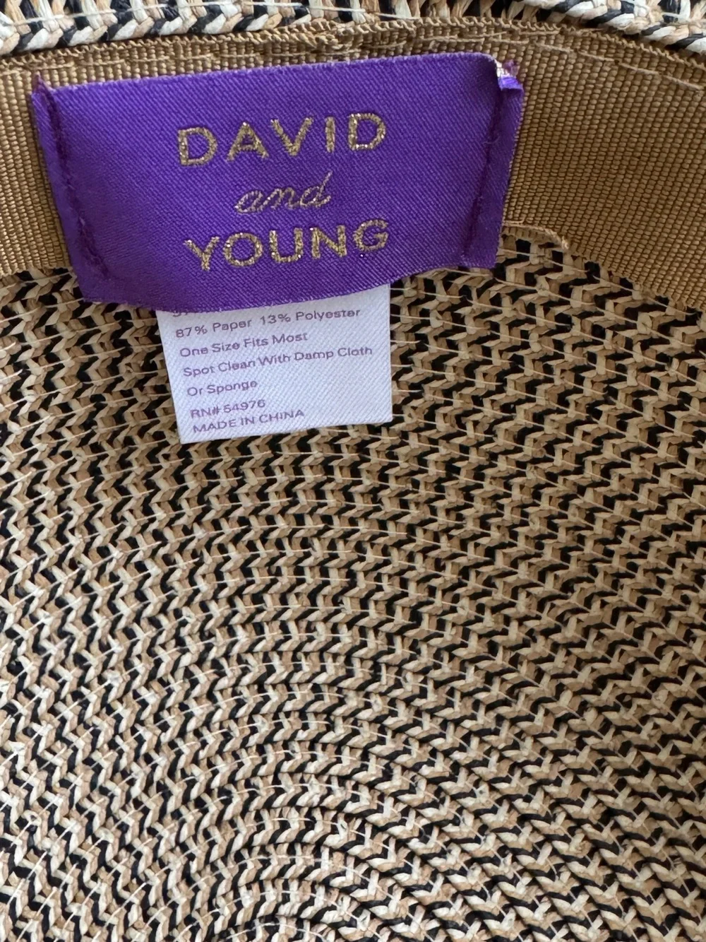 David and Young Woven Wide-Brim Sun Hat in Beige and Black